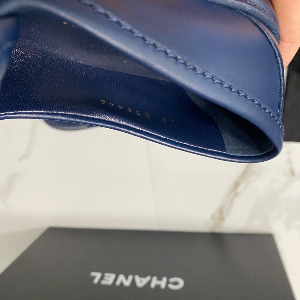 Chanel Lambskin Navy Quilted Turnlock CC Loafers - Picture 6 of 10